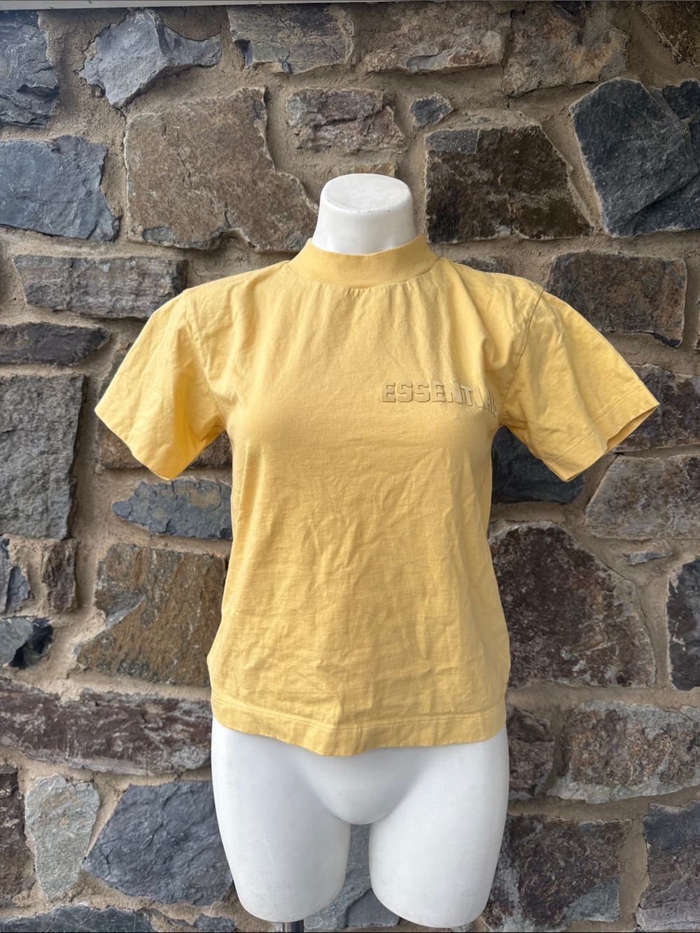 Fear of God ESSENTIALS Yellow Mock Neck Logo T-Shirt size small